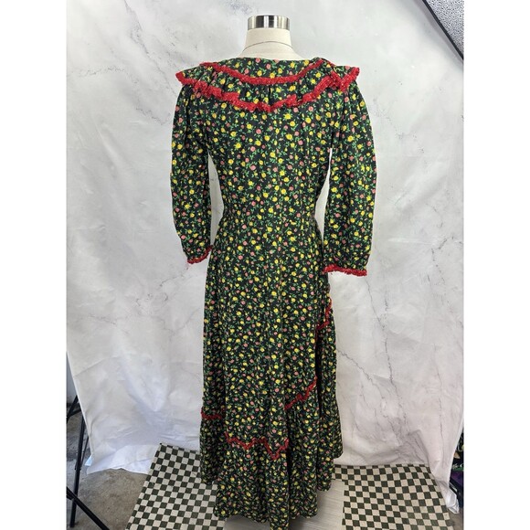 vintage 70s 60s Ditsy Floral Prairie Dress Long Sz M Cottagecore Metal Talon Zip - Picture 12 of 16
